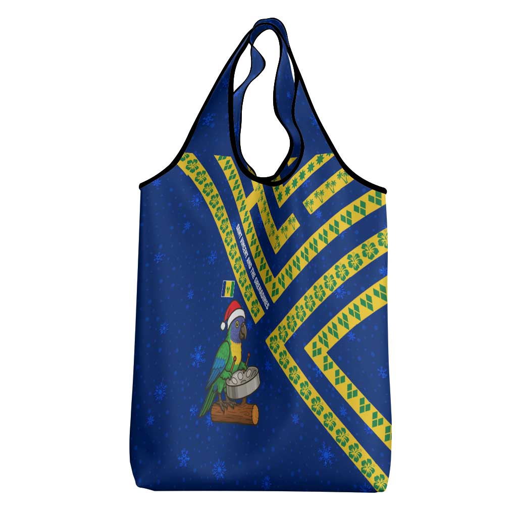Saint Vincent and the Grenadines Christmas Grocery Bag with Parrot Playing Steelpan and Tropical Pattern Design - Wonder Print Shop