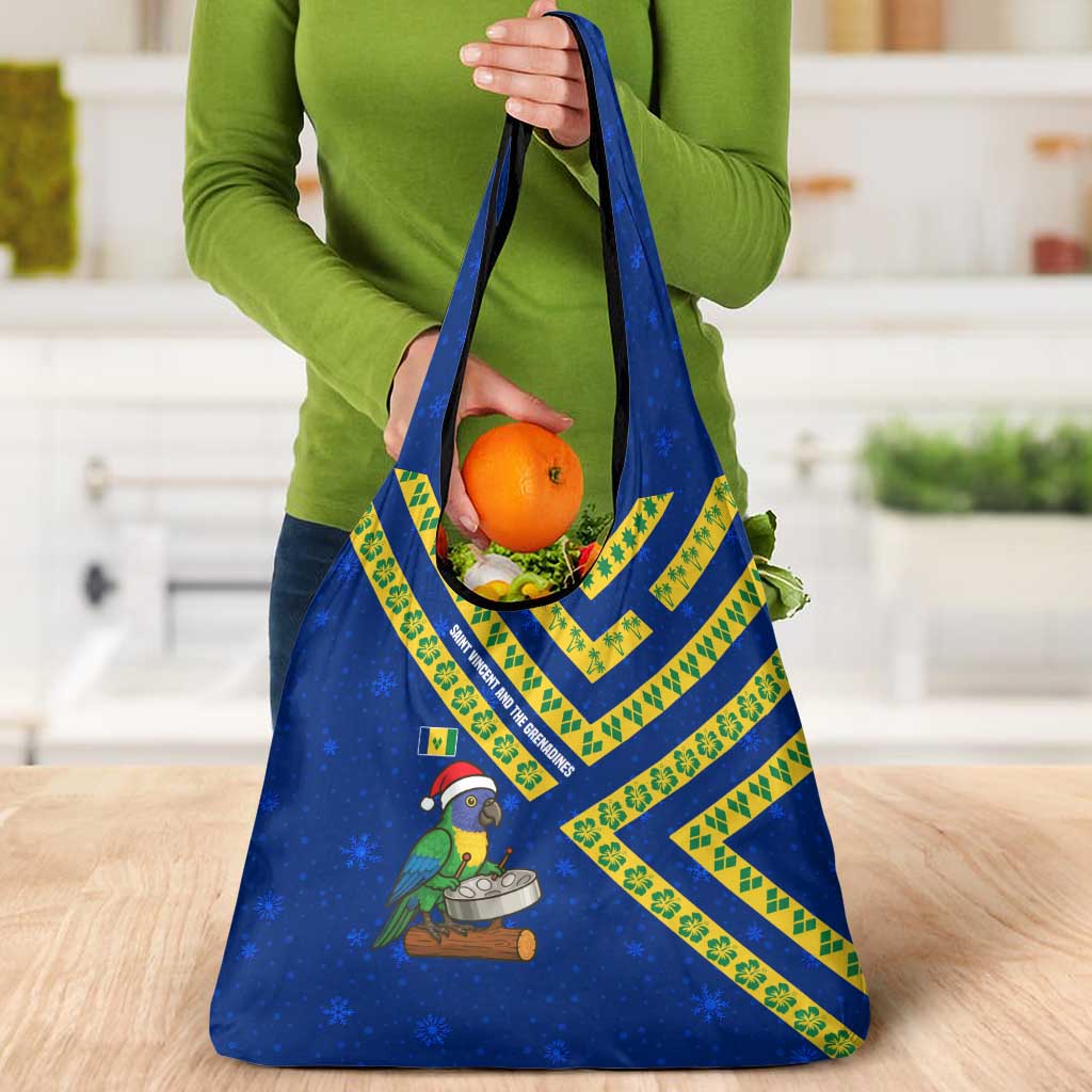 Saint Vincent and the Grenadines Christmas Grocery Bag with Parrot Playing Steelpan and Tropical Pattern Design - Wonder Print Shop