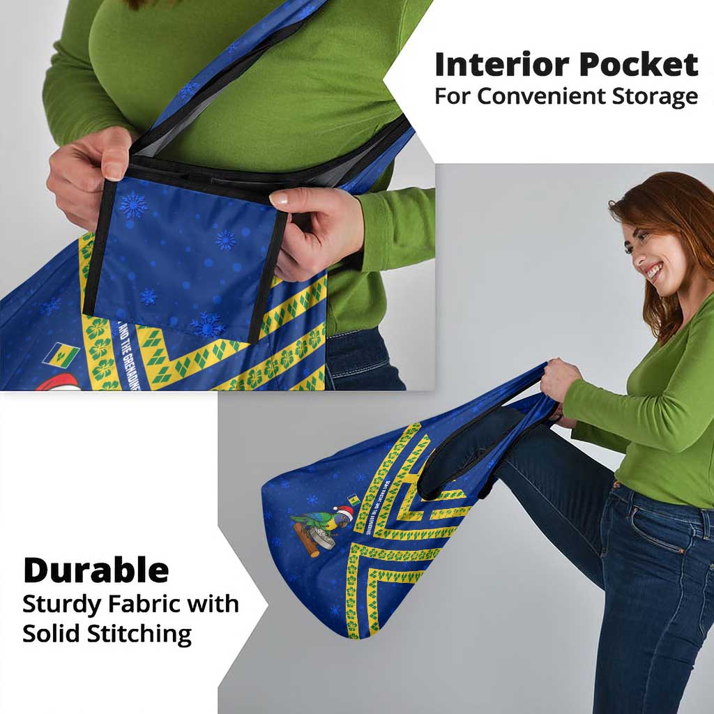 Saint Vincent and the Grenadines Christmas Grocery Bag with Parrot Playing Steelpan and Tropical Pattern Design - Wonder Print Shop