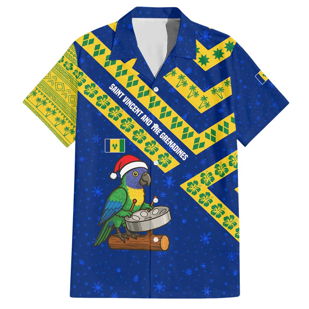 Saint Vincent and the Grenadines Christmas Hawaiian Shirt with Parrot Playing Steelpan and Tropical Pattern Design - Wonder Print Shop