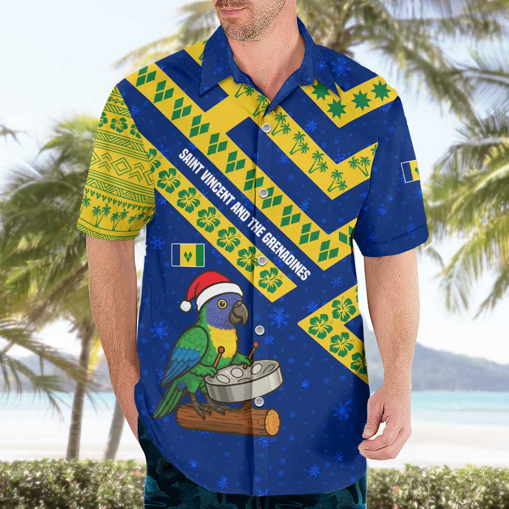 Saint Vincent and the Grenadines Christmas Hawaiian Shirt with Parrot Playing Steelpan and Tropical Pattern Design - Wonder Print Shop