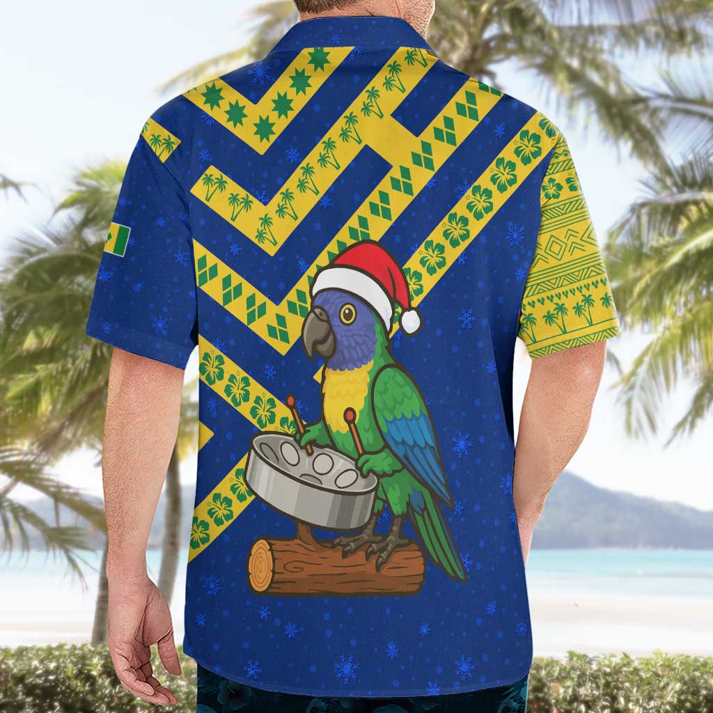 Saint Vincent and the Grenadines Christmas Hawaiian Shirt with Parrot Playing Steelpan and Tropical Pattern Design - Wonder Print Shop