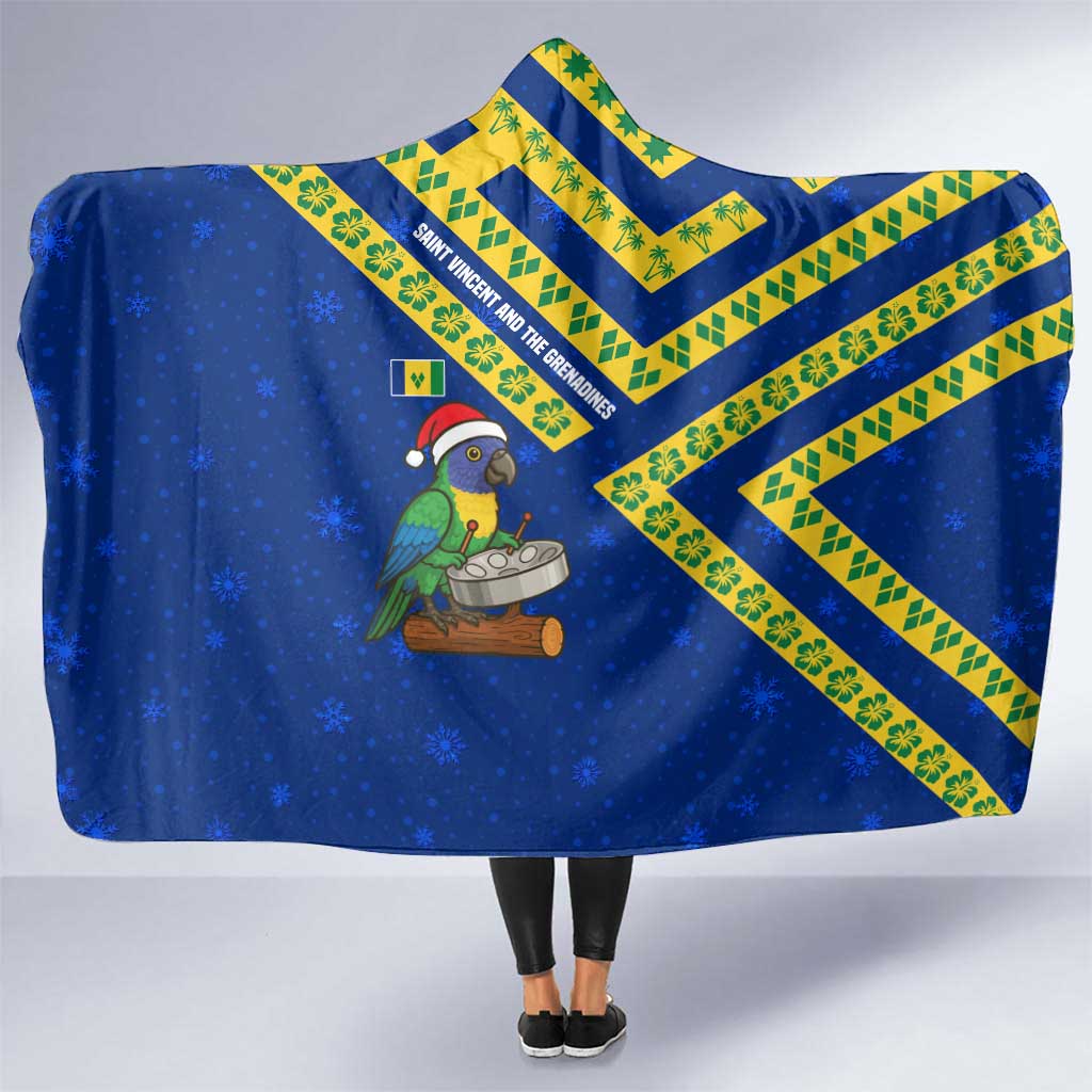 Saint Vincent and the Grenadines Christmas Hooded Blanket with Parrot Playing Steelpan and Tropical Pattern Design - Wonder Print Shop