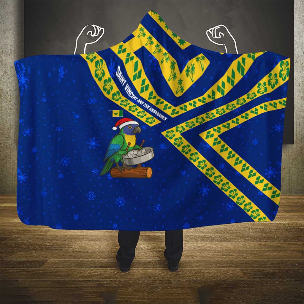 Saint Vincent and the Grenadines Christmas Hooded Blanket with Parrot Playing Steelpan and Tropical Pattern Design - Wonder Print Shop