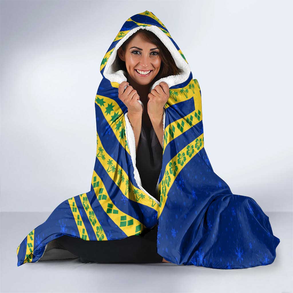 Saint Vincent and the Grenadines Christmas Hooded Blanket with Parrot Playing Steelpan and Tropical Pattern Design - Wonder Print Shop