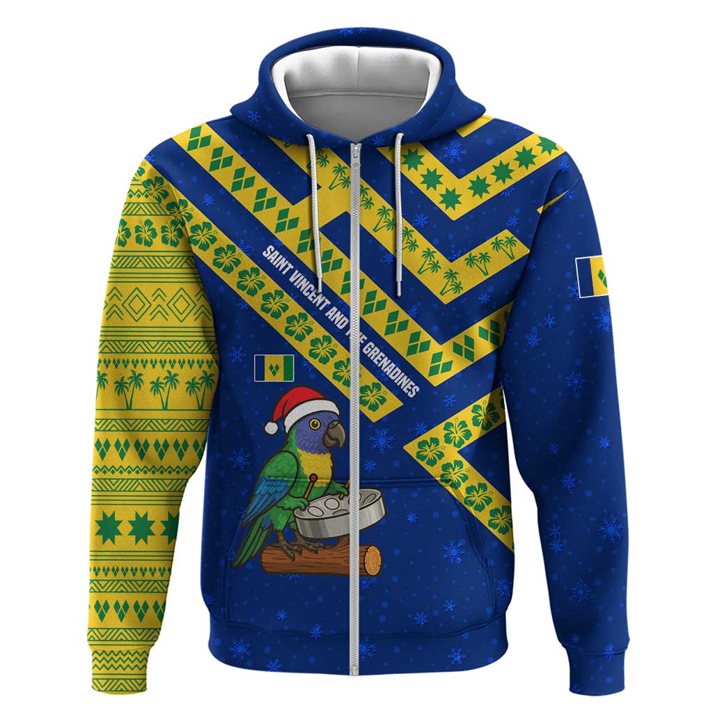 Saint Vincent and the Grenadines Christmas Hoodie with Parrot Playing Steelpan and Tropical Pattern Design - Wonder Print Shop