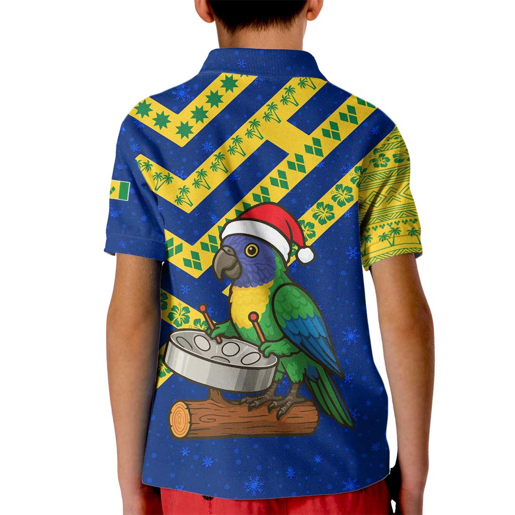 Saint Vincent and the Grenadines Christmas Kid Polo Shirt with Parrot Playing Steelpan and Tropical Pattern Design - Wonder Print Shop