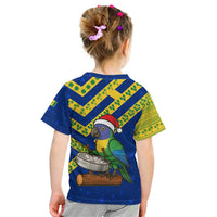 Saint Vincent and the Grenadines Christmas Kid T Shirt with Parrot Playing Steelpan and Tropical Pattern Design - Wonder Print Shop