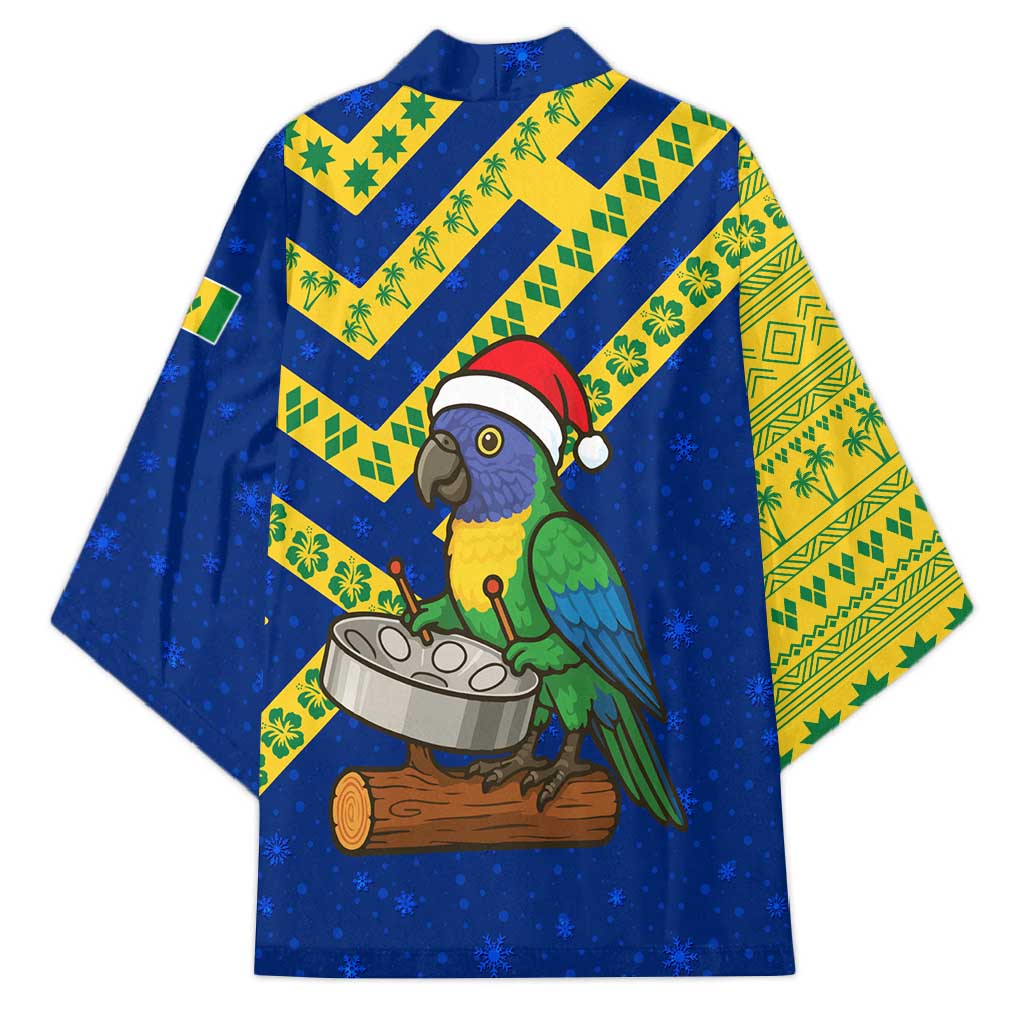 Saint Vincent and the Grenadines Christmas Kimono with Parrot Playing Steelpan and Tropical Pattern Design - Wonder Print Shop