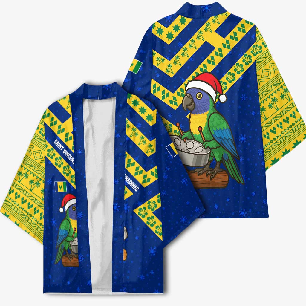 Saint Vincent and the Grenadines Christmas Kimono with Parrot Playing Steelpan and Tropical Pattern Design - Wonder Print Shop
