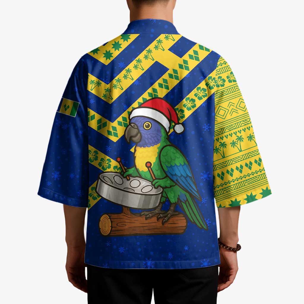 Saint Vincent and the Grenadines Christmas Kimono with Parrot Playing Steelpan and Tropical Pattern Design - Wonder Print Shop