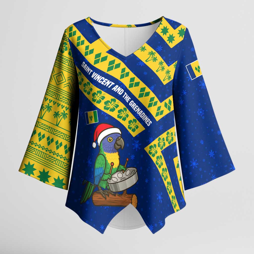 Saint Vincent and the Grenadines Christmas Kimono Sleeve Blouse with Parrot Playing Steelpan and Tropical Pattern Design - Wonder Print Shop