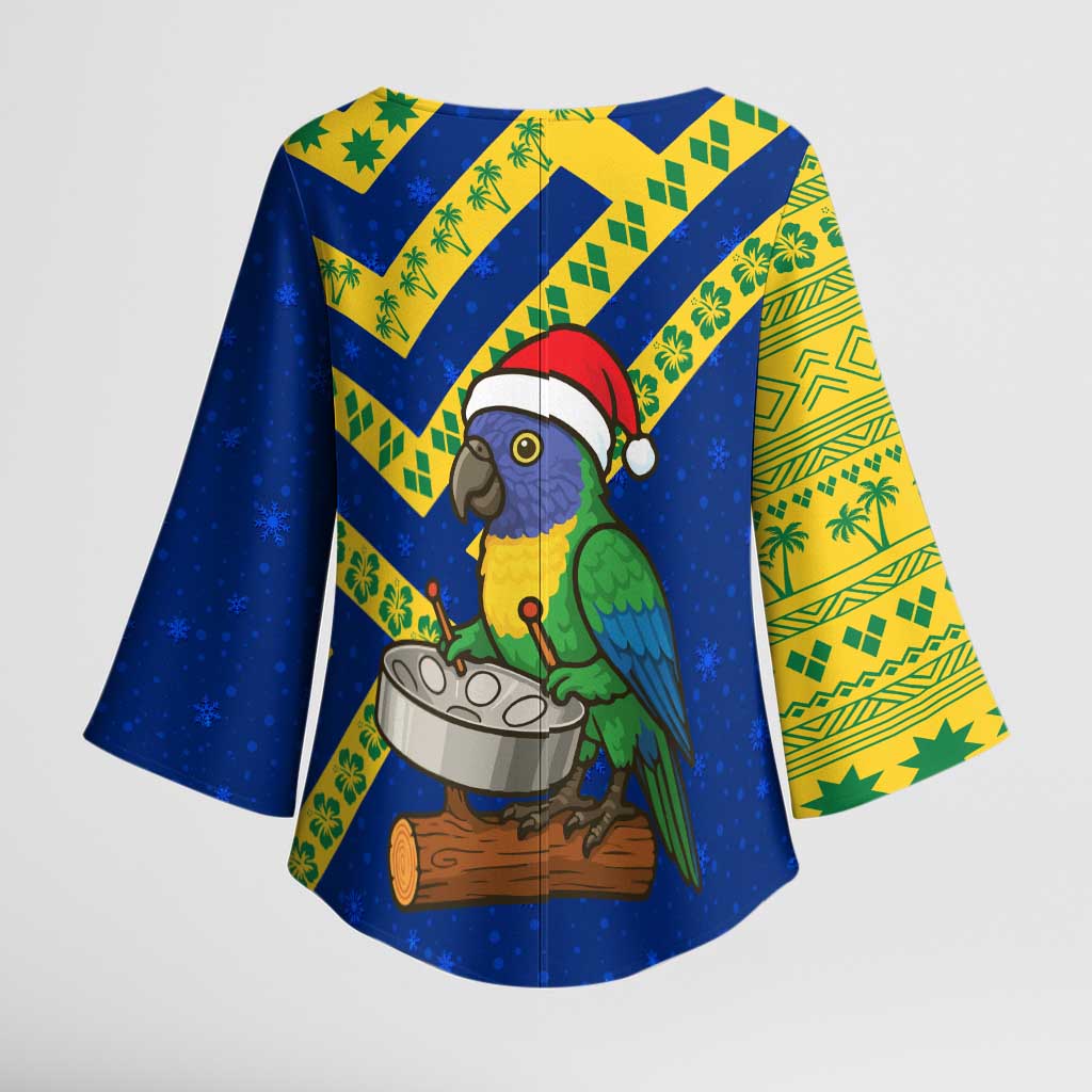 Saint Vincent and the Grenadines Christmas Kimono Sleeve Blouse with Parrot Playing Steelpan and Tropical Pattern Design - Wonder Print Shop