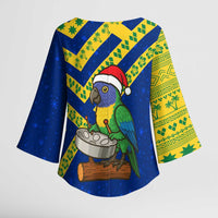 Saint Vincent and the Grenadines Christmas Kimono Sleeve Blouse with Parrot Playing Steelpan and Tropical Pattern Design - Wonder Print Shop