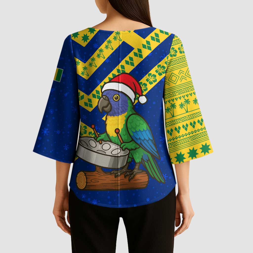 Saint Vincent and the Grenadines Christmas Kimono Sleeve Blouse with Parrot Playing Steelpan and Tropical Pattern Design - Wonder Print Shop