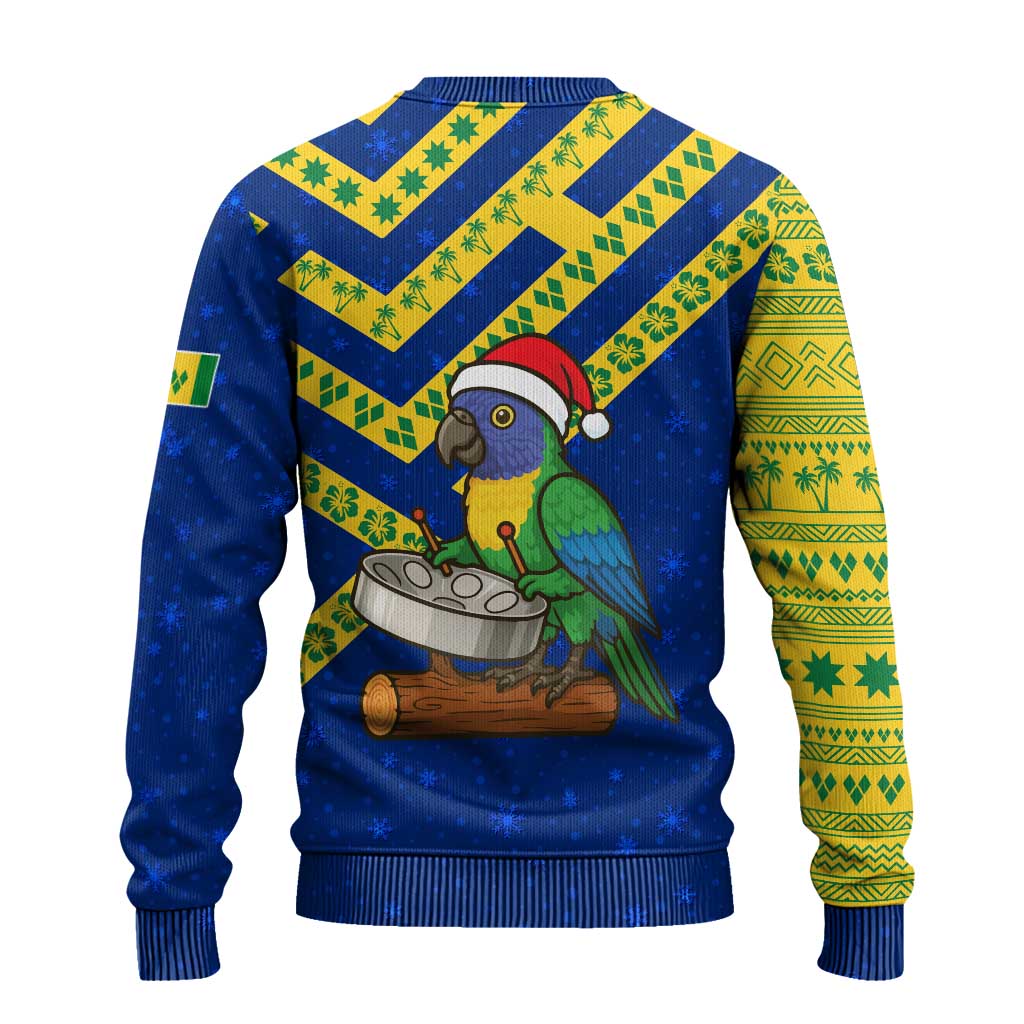 Saint Vincent and the Grenadines Christmas Ugly Christmas Sweater with Parrot Playing Steelpan and Tropical Pattern Design - Wonder Print Shop