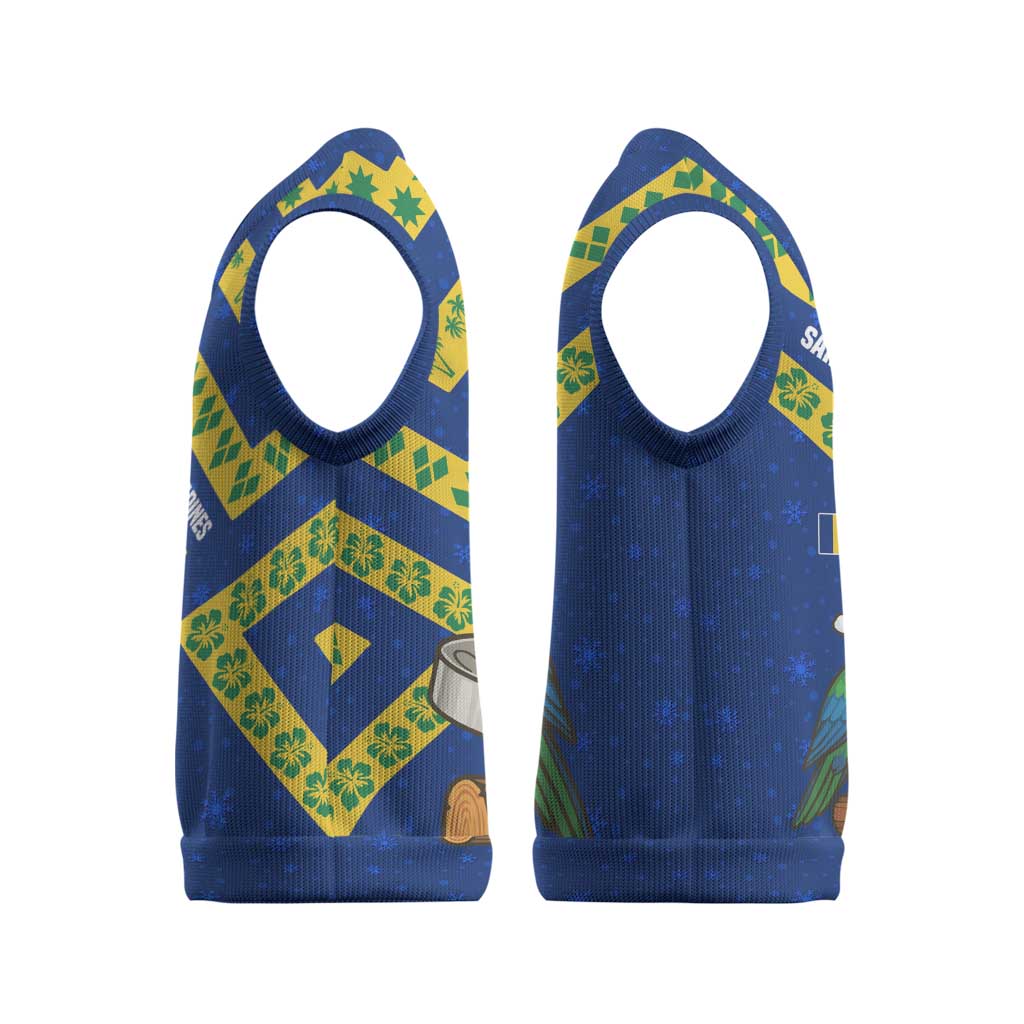 Saint Vincent and the Grenadines Christmas Knitted V-Neck Vest with Parrot Playing Steelpan and Tropical Pattern Design - Wonder Print Shop