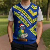 Saint Vincent and the Grenadines Christmas Knitted V-Neck Vest with Parrot Playing Steelpan and Tropical Pattern Design - Wonder Print Shop