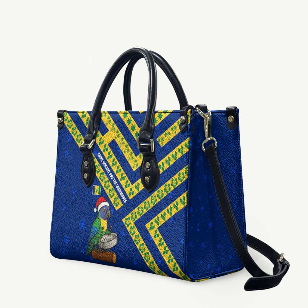 Saint Vincent and the Grenadines Christmas Leather Bag with Parrot Playing Steelpan and Tropical Pattern Design - Wonder Print Shop