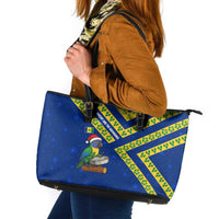 Saint Vincent and the Grenadines Christmas Leather Tote Bag with Parrot Playing Steelpan and Tropical Pattern Design - Wonder Print Shop