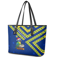 Saint Vincent and the Grenadines Christmas Leather Tote Bag with Parrot Playing Steelpan and Tropical Pattern Design - Wonder Print Shop