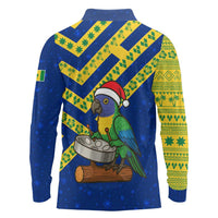 Saint Vincent and the Grenadines Christmas Long Sleeve Polo Shirt with Parrot Playing Steelpan and Tropical Pattern Design - Wonder Print Shop