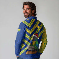 Saint Vincent and the Grenadines Christmas Long Sleeve Polo Shirt with Parrot Playing Steelpan and Tropical Pattern Design - Wonder Print Shop