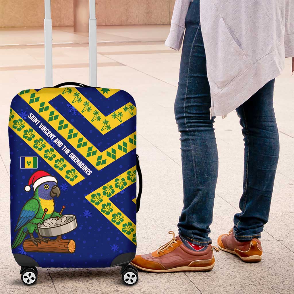 Saint Vincent and the Grenadines Christmas Luggage Cover with Parrot Playing Steelpan and Tropical Pattern Design - Wonder Print Shop