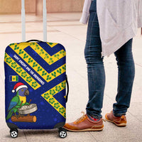 Saint Vincent and the Grenadines Christmas Luggage Cover with Parrot Playing Steelpan and Tropical Pattern Design - Wonder Print Shop