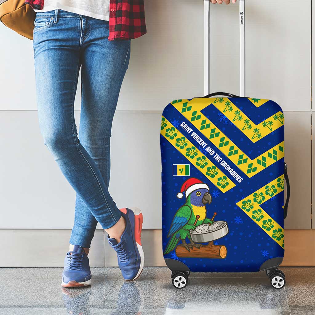 Saint Vincent and the Grenadines Christmas Luggage Cover with Parrot Playing Steelpan and Tropical Pattern Design - Wonder Print Shop