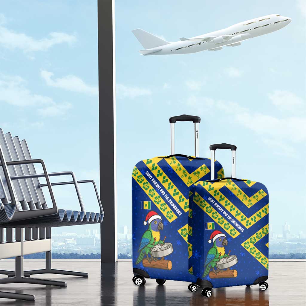 Saint Vincent and the Grenadines Christmas Luggage Cover with Parrot Playing Steelpan and Tropical Pattern Design - Wonder Print Shop