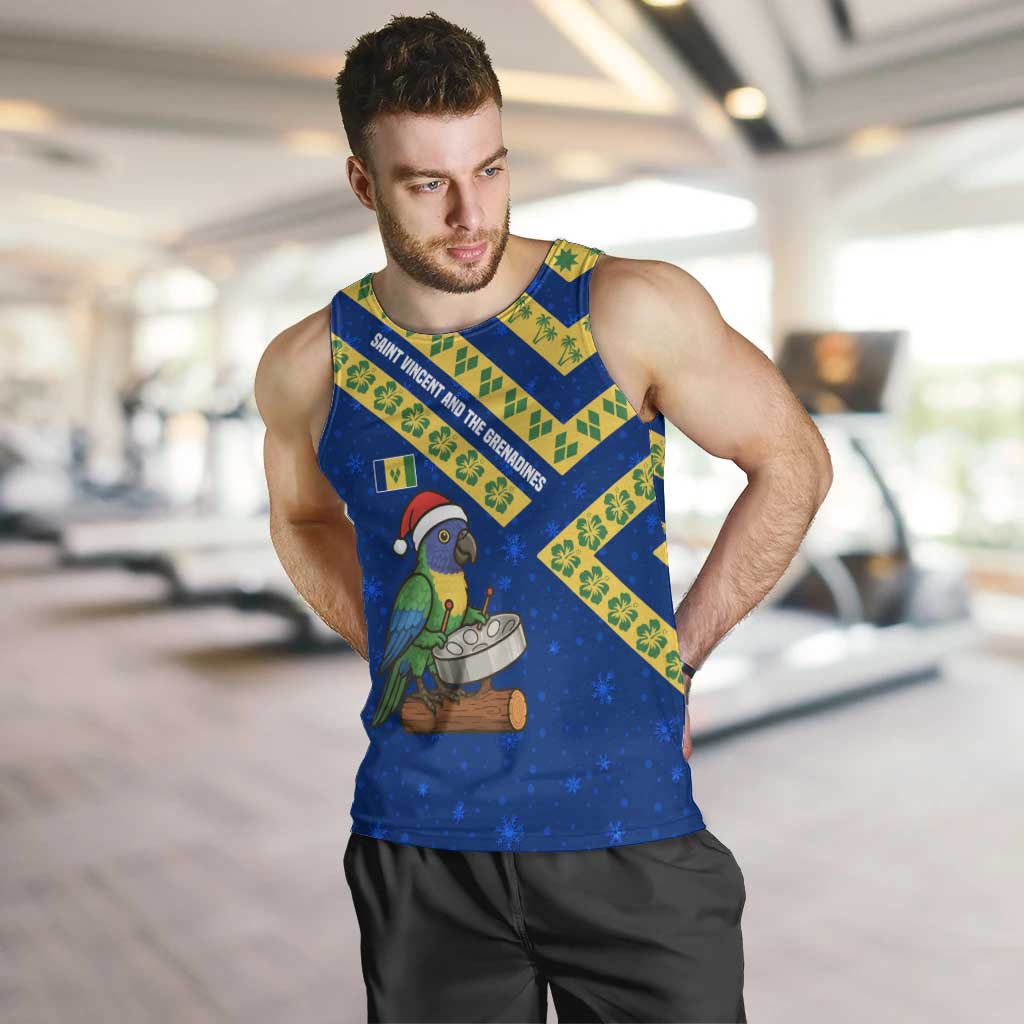 Saint Vincent and the Grenadines Christmas Men Tank Top with Parrot Playing Steelpan and Tropical Pattern Design - Wonder Print Shop