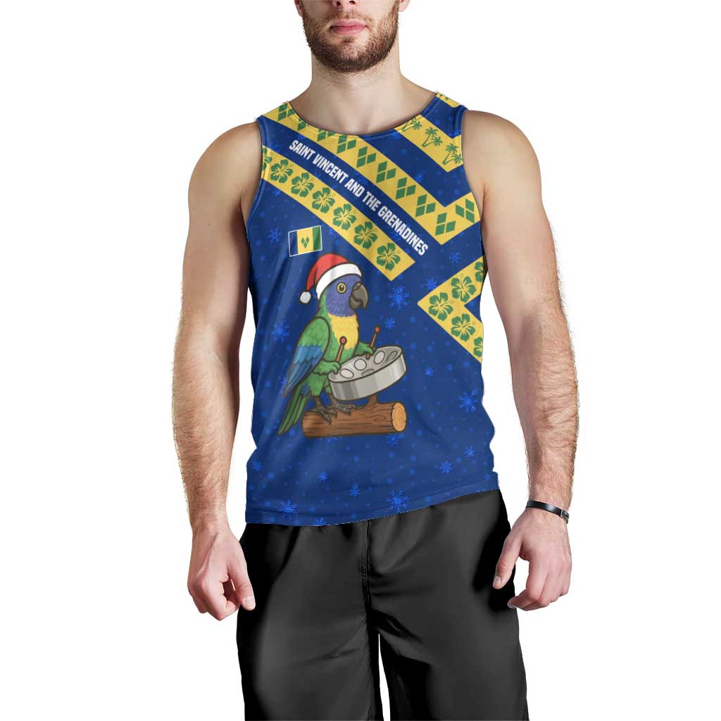 Saint Vincent and the Grenadines Christmas Men Tank Top with Parrot Playing Steelpan and Tropical Pattern Design - Wonder Print Shop