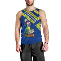 Saint Vincent and the Grenadines Christmas Men Tank Top with Parrot Playing Steelpan and Tropical Pattern Design - Wonder Print Shop