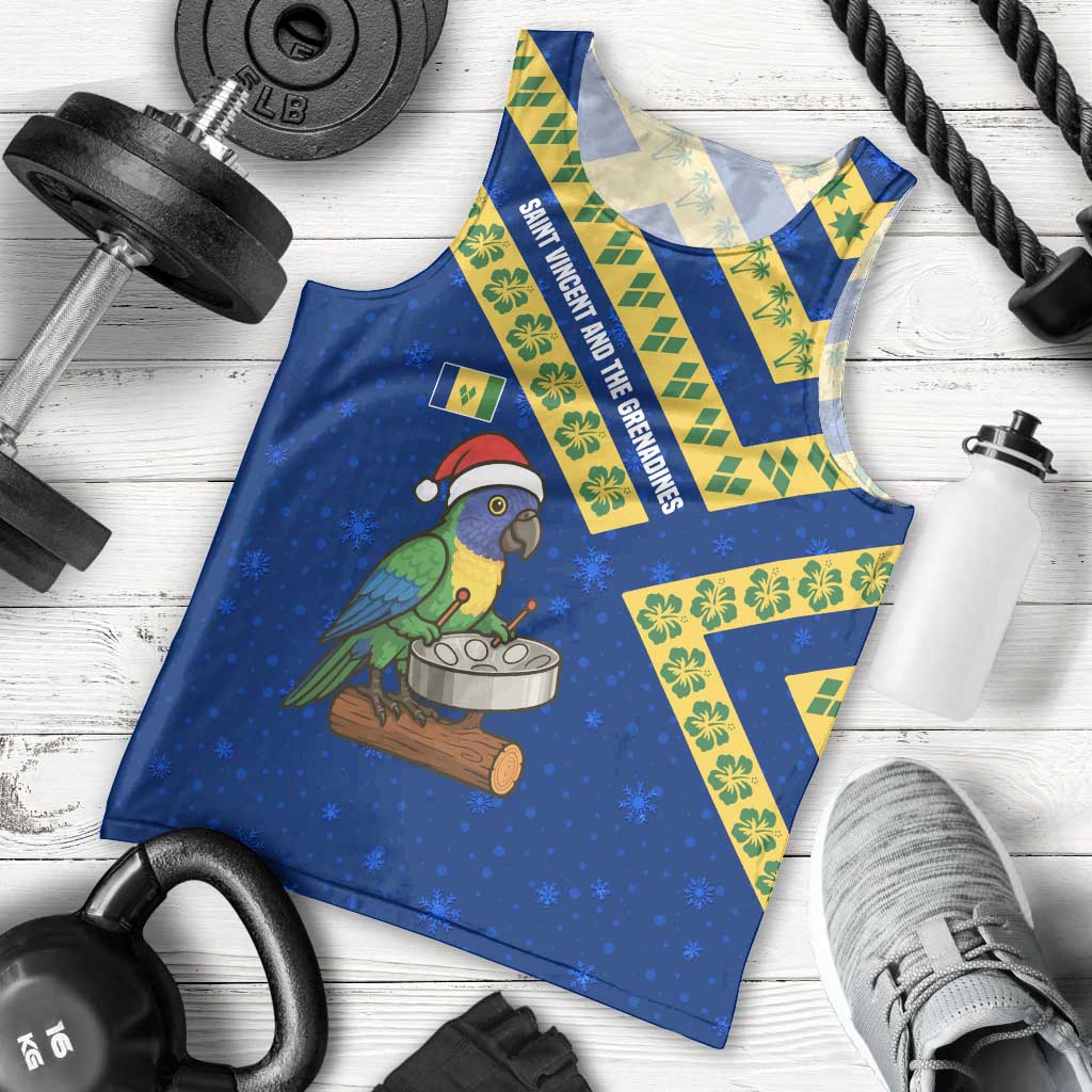 Saint Vincent and the Grenadines Christmas Men Tank Top with Parrot Playing Steelpan and Tropical Pattern Design - Wonder Print Shop
