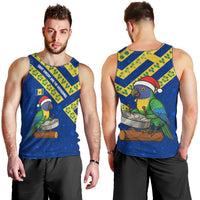 Saint Vincent and the Grenadines Christmas Men Tank Top with Parrot Playing Steelpan and Tropical Pattern Design - Wonder Print Shop