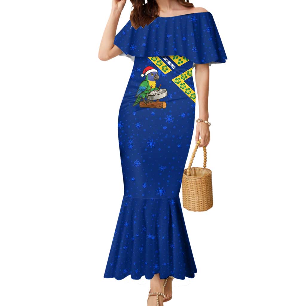 Saint Vincent and the Grenadines Christmas Mermaid Dress with Parrot Playing Steelpan and Tropical Pattern Design - Wonder Print Shop