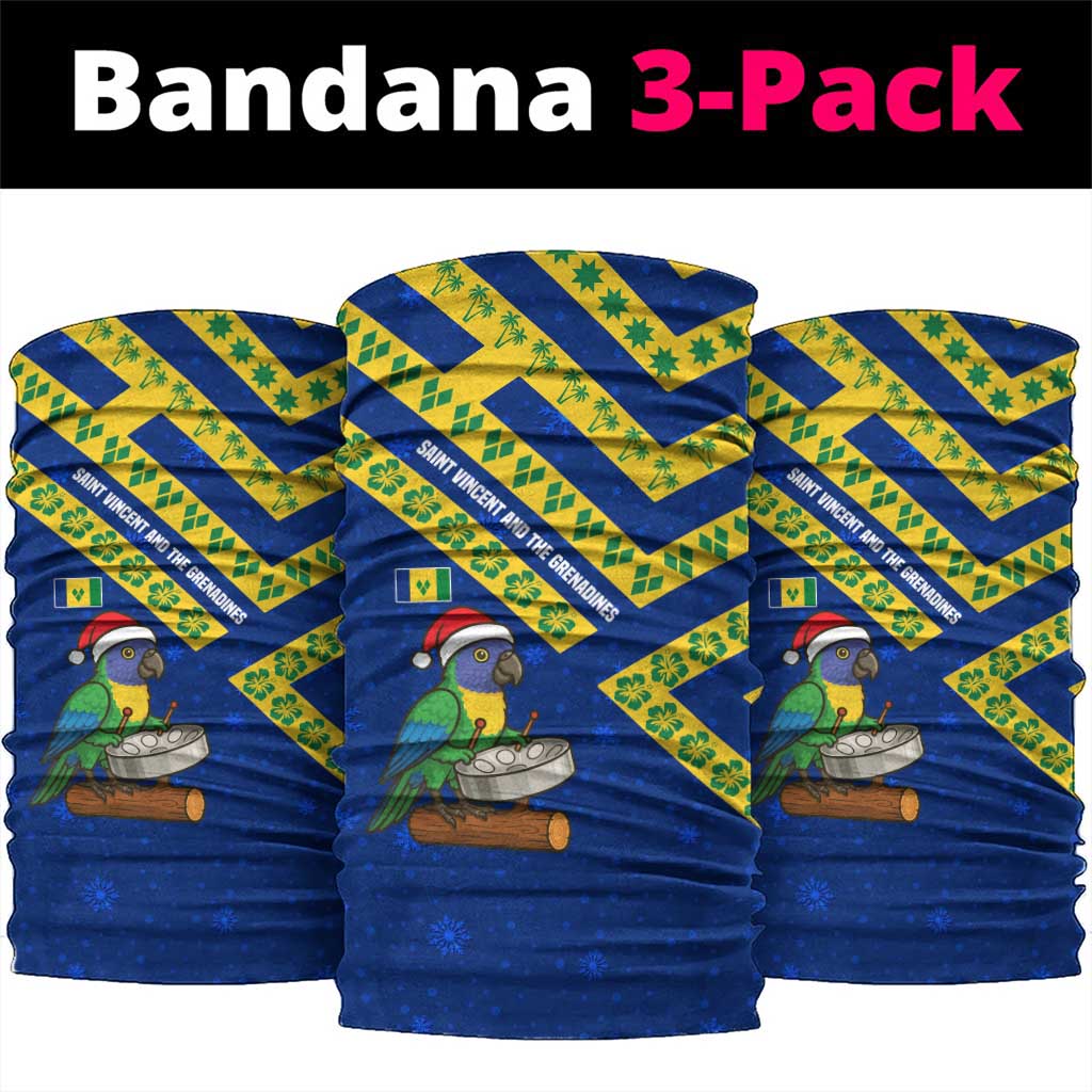 Saint Vincent and the Grenadines Christmas Neck Gaiter with Parrot Playing Steelpan and Tropical Pattern Design - Wonder Print Shop