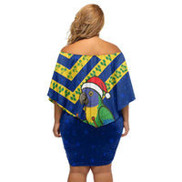 Saint Vincent and the Grenadines Christmas Off Shoulder Short Dress with Parrot Playing Steelpan and Tropical Pattern Design - Wonder Print Shop
