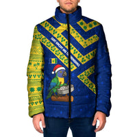 Saint Vincent and the Grenadines Christmas Padded Jacket with Parrot Playing Steelpan and Tropical Pattern Design - Wonder Print Shop
