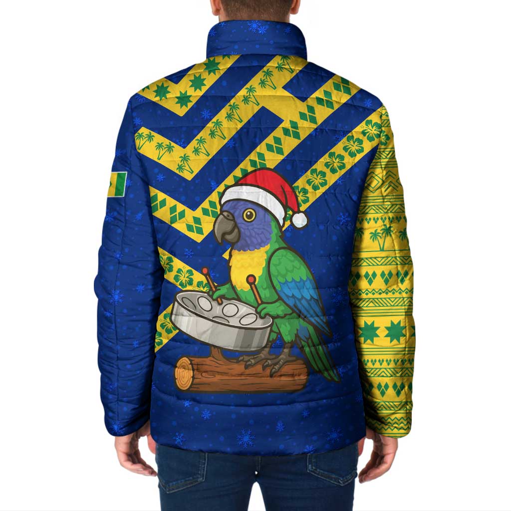 Saint Vincent and the Grenadines Christmas Padded Jacket with Parrot Playing Steelpan and Tropical Pattern Design - Wonder Print Shop