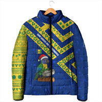 Saint Vincent and the Grenadines Christmas Padded Jacket with Parrot Playing Steelpan and Tropical Pattern Design - Wonder Print Shop