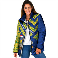 Saint Vincent and the Grenadines Christmas Padded Jacket with Parrot Playing Steelpan and Tropical Pattern Design - Wonder Print Shop