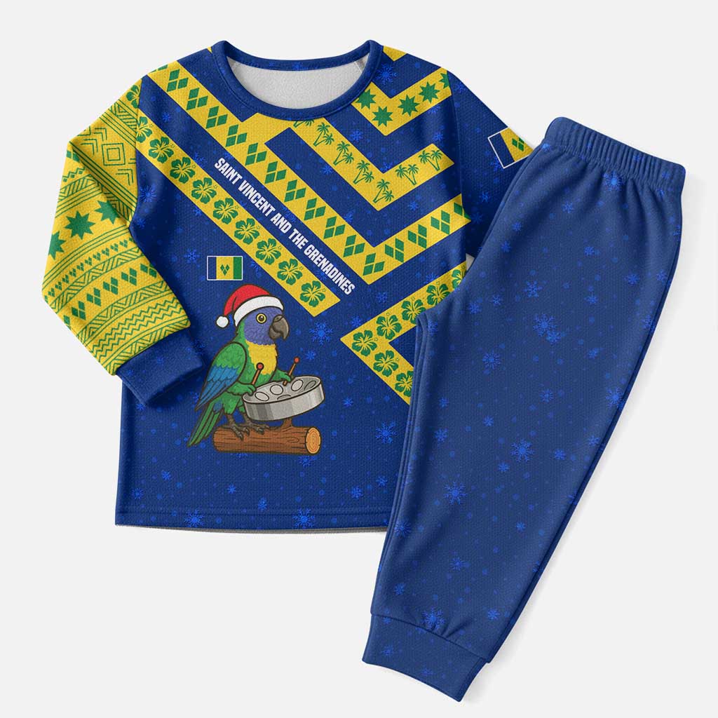 Saint Vincent and the Grenadines Christmas Pajama Set with Parrot Playing Steelpan and Tropical Pattern Design - Wonder Print Shop