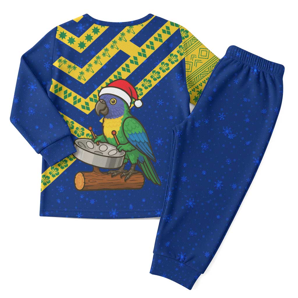 Saint Vincent and the Grenadines Christmas Pajama Set with Parrot Playing Steelpan and Tropical Pattern Design - Wonder Print Shop