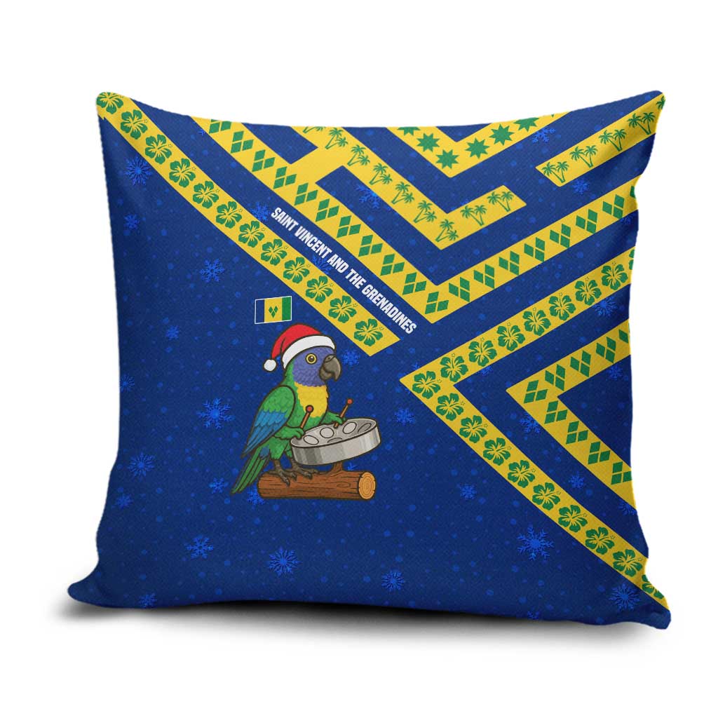 Saint Vincent and the Grenadines Christmas Pillow Cover with Parrot Playing Steelpan and Tropical Pattern Design - Wonder Print Shop