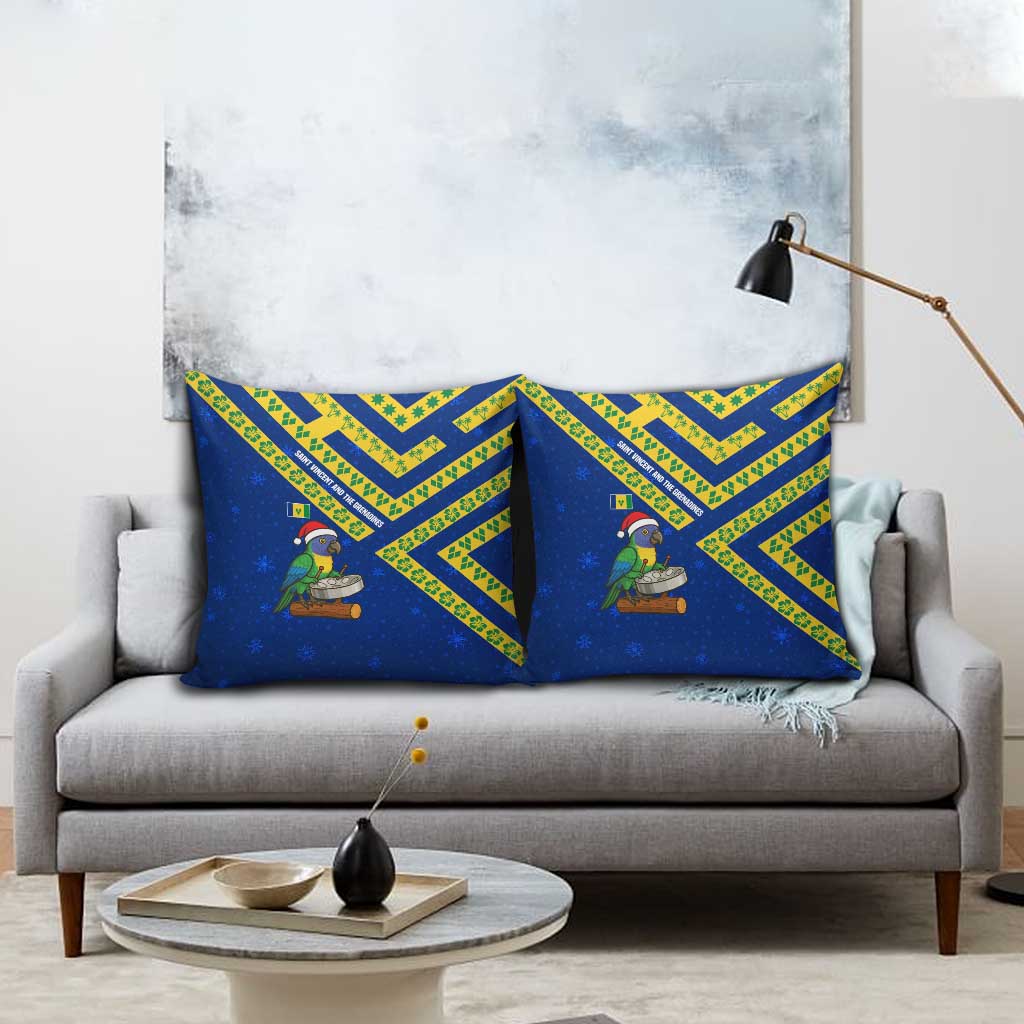 Saint Vincent and the Grenadines Christmas Pillow Cover with Parrot Playing Steelpan and Tropical Pattern Design - Wonder Print Shop