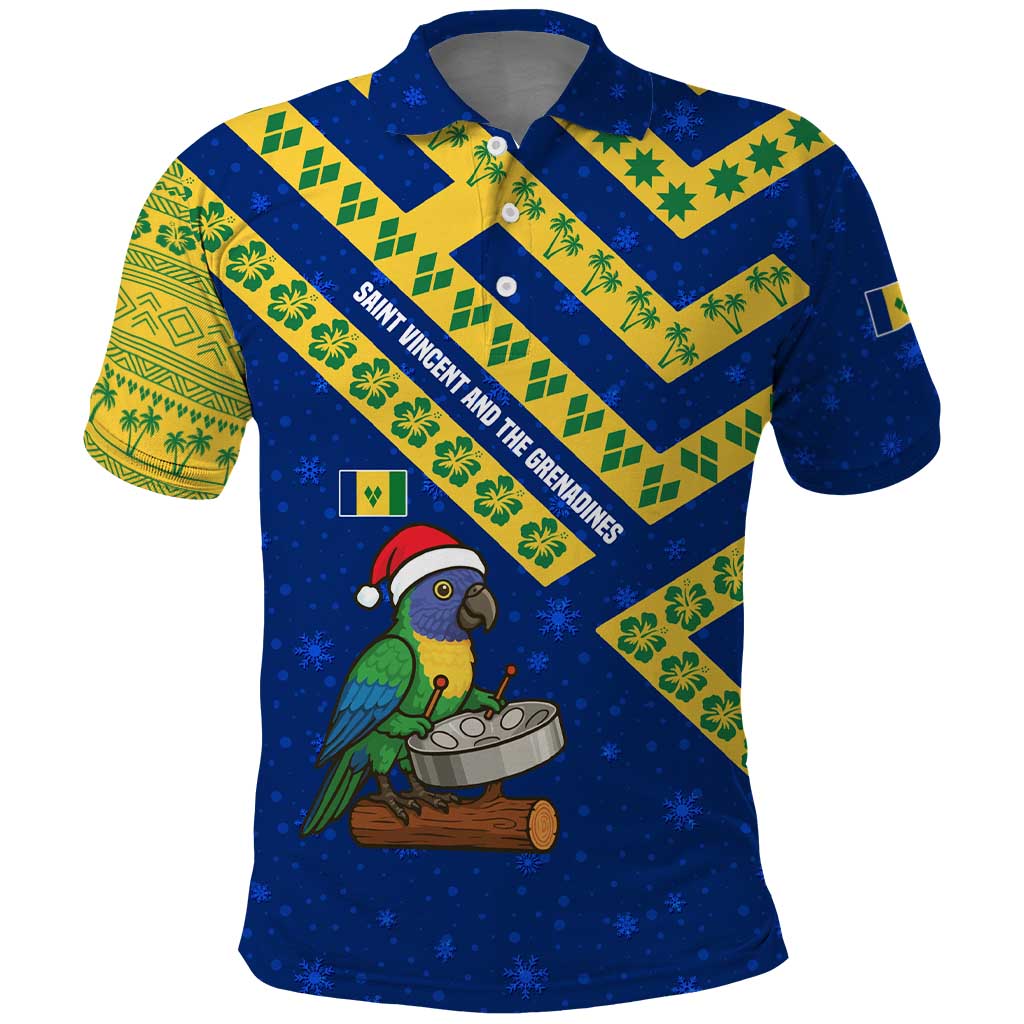 Saint Vincent and the Grenadines Christmas Polo Shirt with Parrot Playing Steelpan and Tropical Pattern Design - Wonder Print Shop