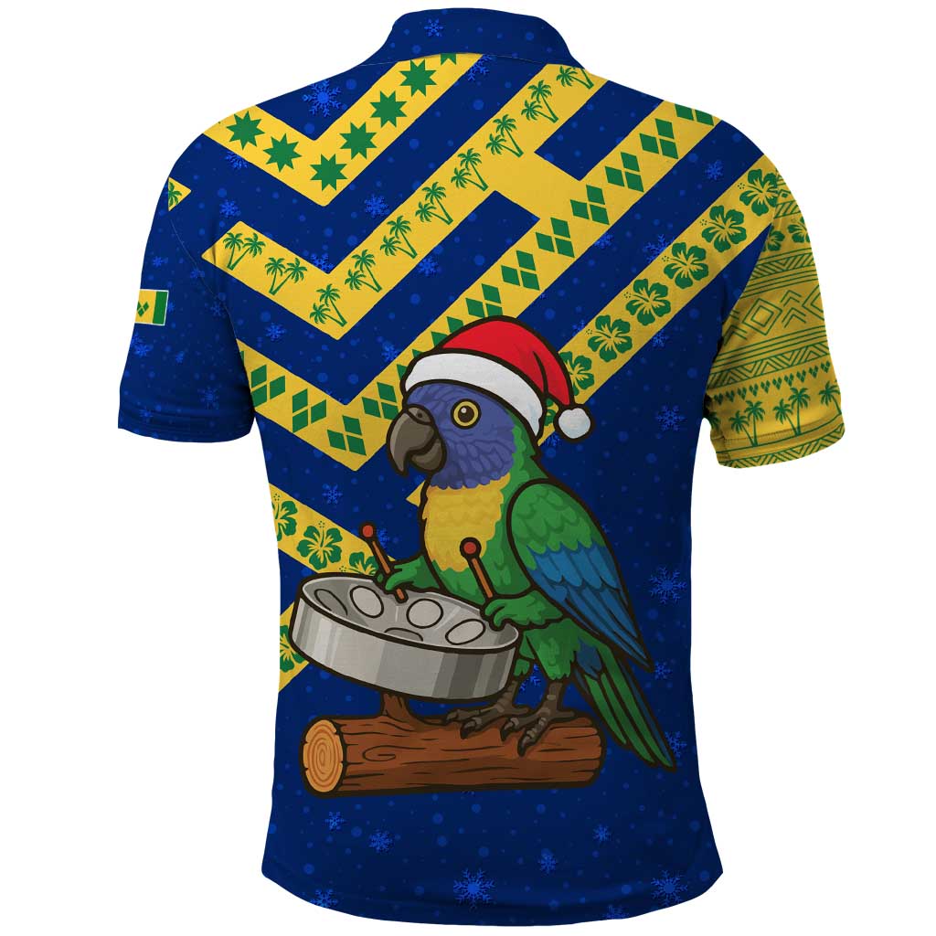 Saint Vincent and the Grenadines Christmas Polo Shirt with Parrot Playing Steelpan and Tropical Pattern Design - Wonder Print Shop