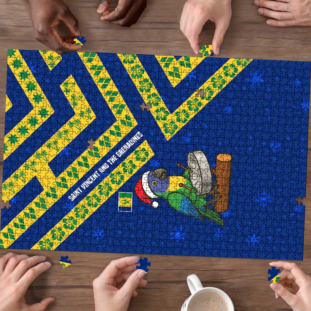 Saint Vincent and the Grenadines Christmas Puzzle with Parrot Playing Steelpan and Tropical Pattern Design - Wonder Print Shop